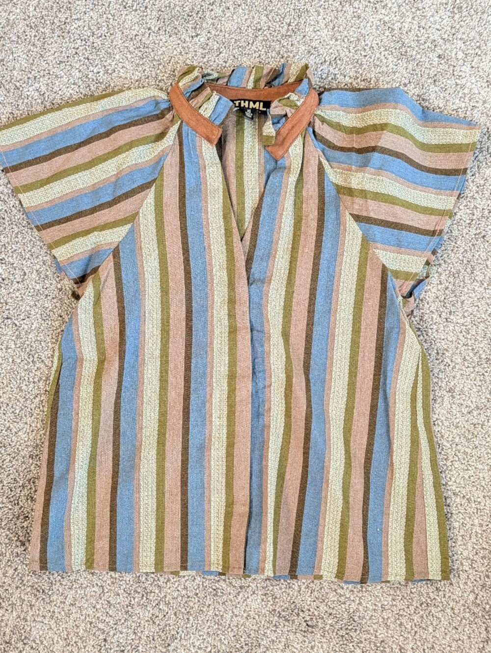 NWOT THML Striped Boho Midi Dress XS Suede Tie Waist Multicolor Stripe